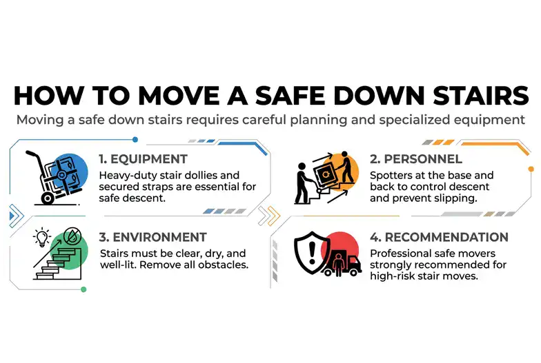 an image showing how to move a safe downstairs